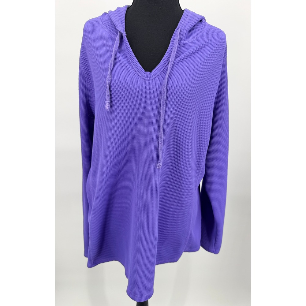 Duluth Trading Co Waffle Knit Hoodie Womens XL Purple V-Neck Thermal Pullover